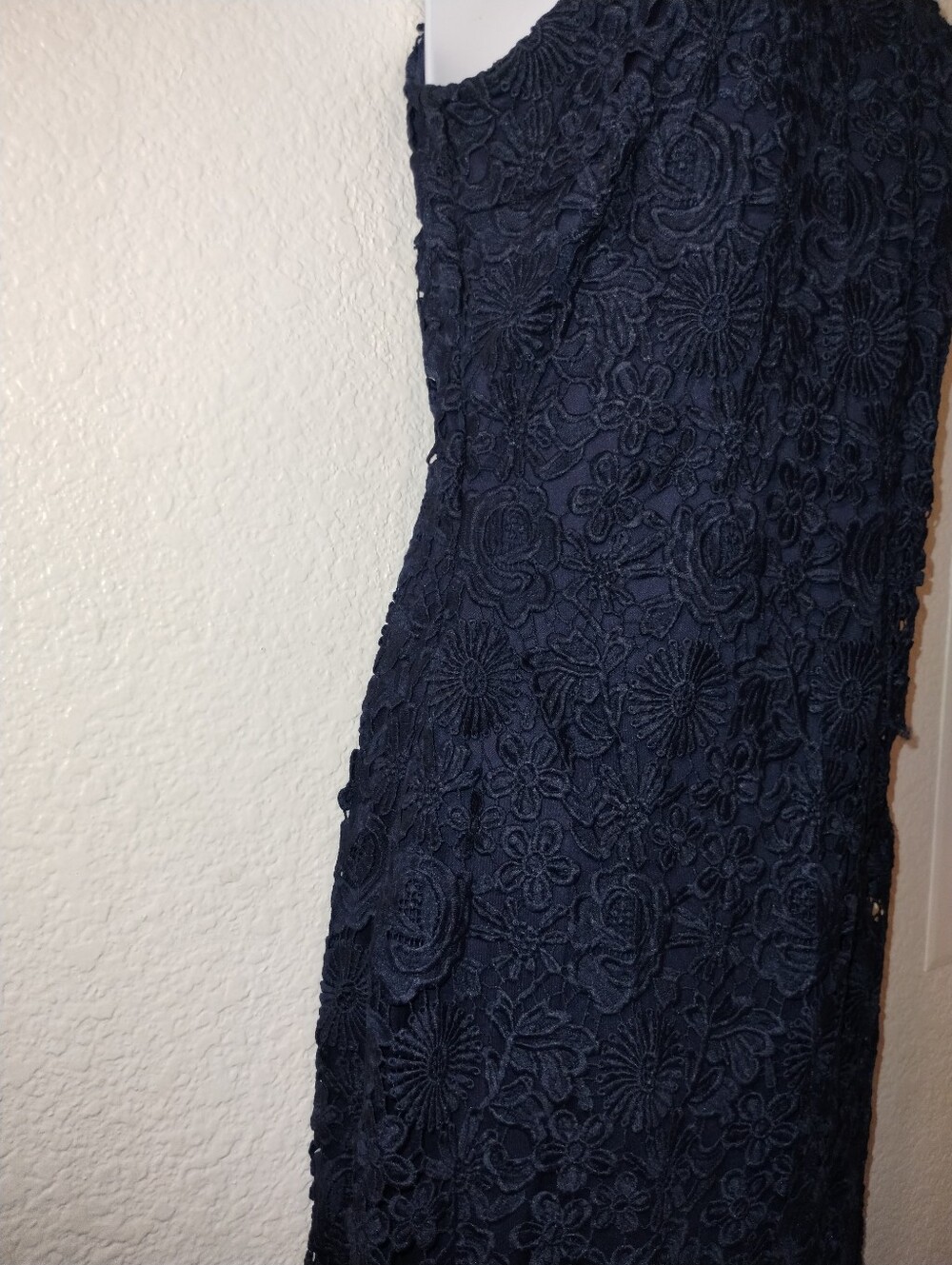 Lulus Dress Navy Blue Lace Crochet Overlay S/L sz 12 - Picture 7 of 17
